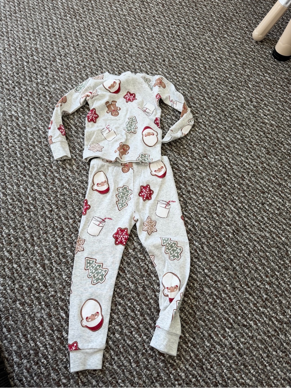 Kids Holiday Print Pajama Set - Cream with Red & Green